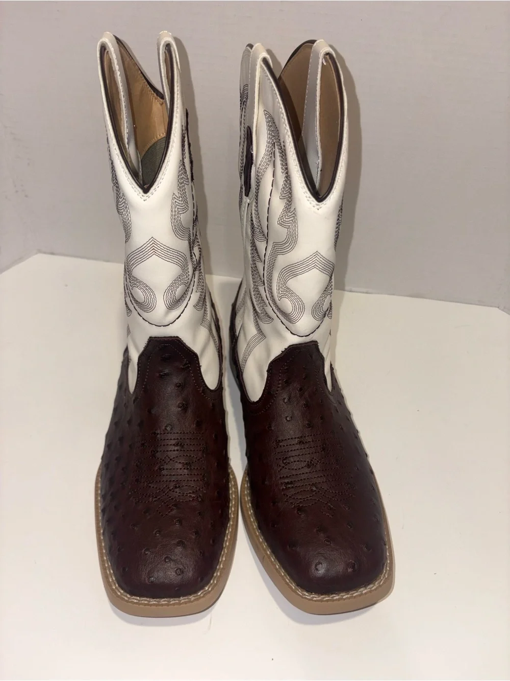 Roper Two-Tone Western Boots - White & Dark Brown - New